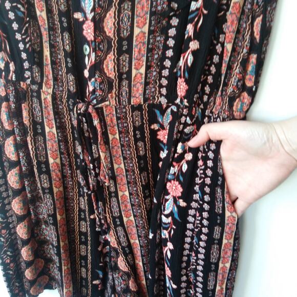 Lily Rose Womens 1X Romper Playsuit Boho Floral Ruffle Drawstring Waist Pockets - Picture 4 of 13